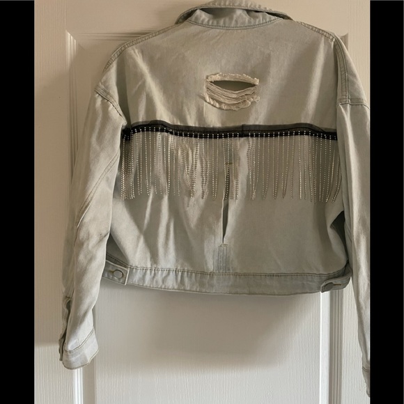 Jackets & Blazers - Rhinestone Fringe Jean Jacket M/L